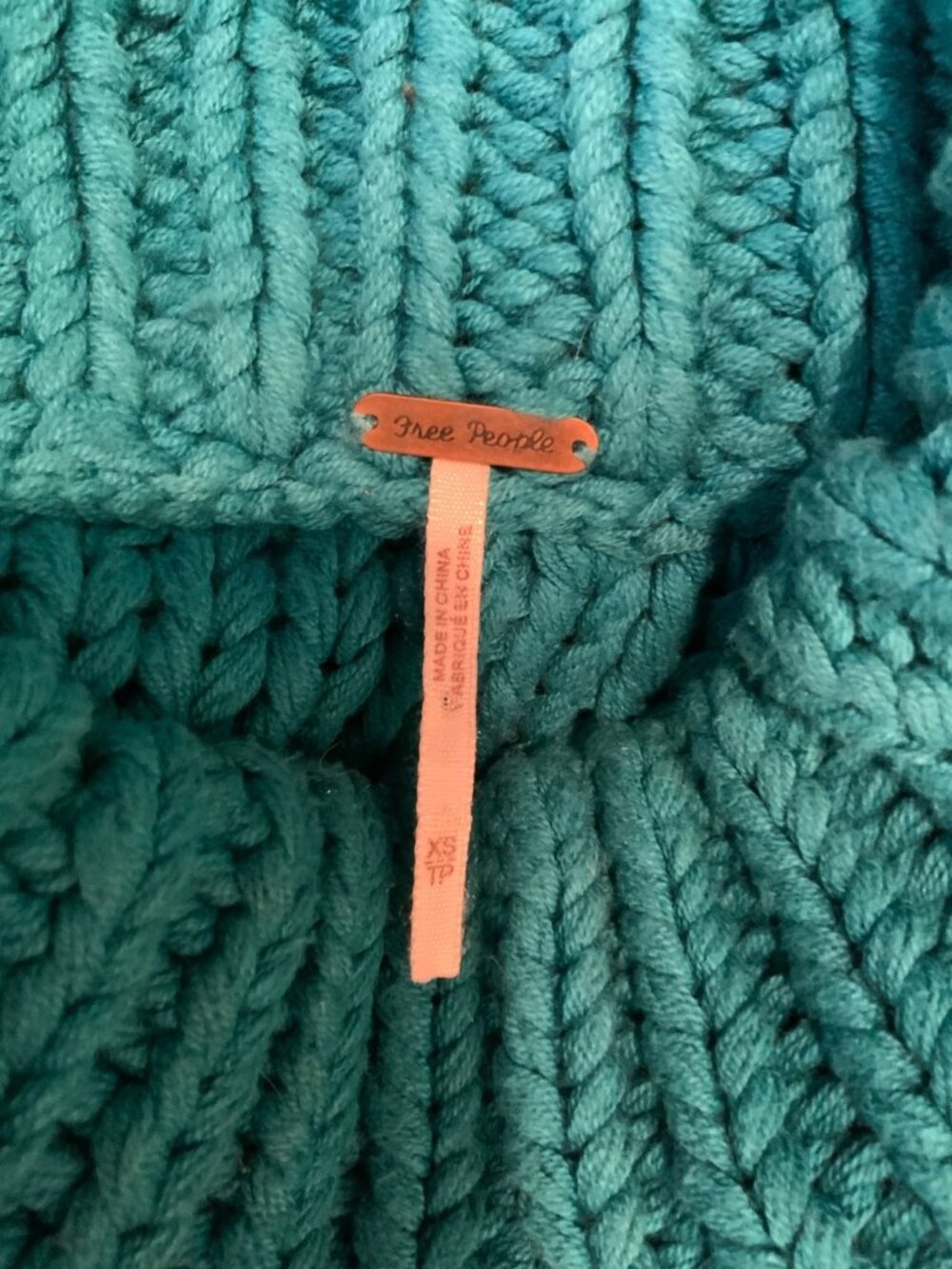 Free People My Only Sunshine Teal Blue Chunky Knit Mock Neck Sweater, Size XS - Picture 6 of 7